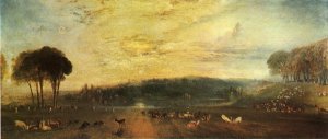 The Lake, Petworth: sunset, fighting bucks