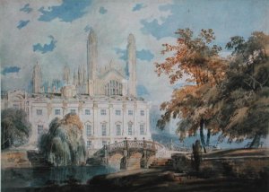 Clare Hall and the West End of King's College Chapel, Cambridge, from the banks of the River Cam, 1793