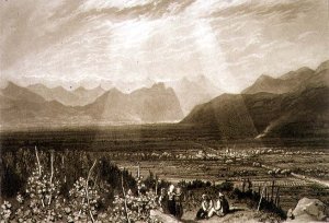 Chain of Alps from Grenoble to Chamberi, from the Liber Studiorum, engraved by William Say, 1812